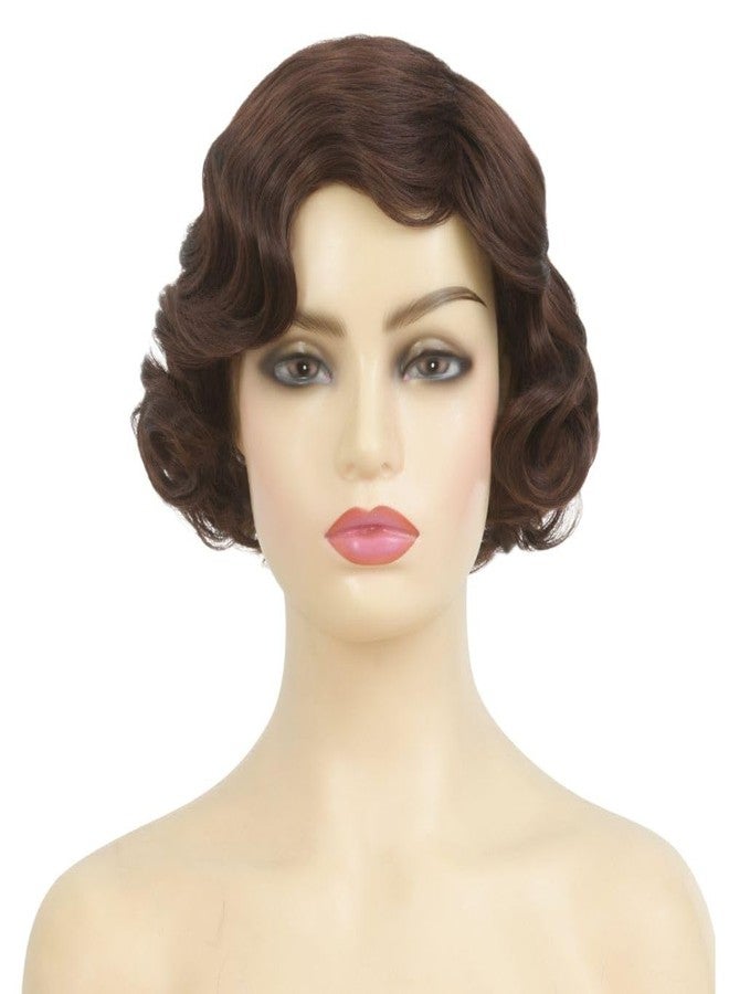 Dai Cloud Brown 1920s Wig for Women Short Brown Finger Wave Curly Synthetic Flapper Hair Wig Halloween Cosplay Costume Vintage Party Use - Image 2